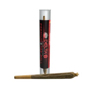 Premium Pre-Roll Outside of Container with the Container in Background | 50mg