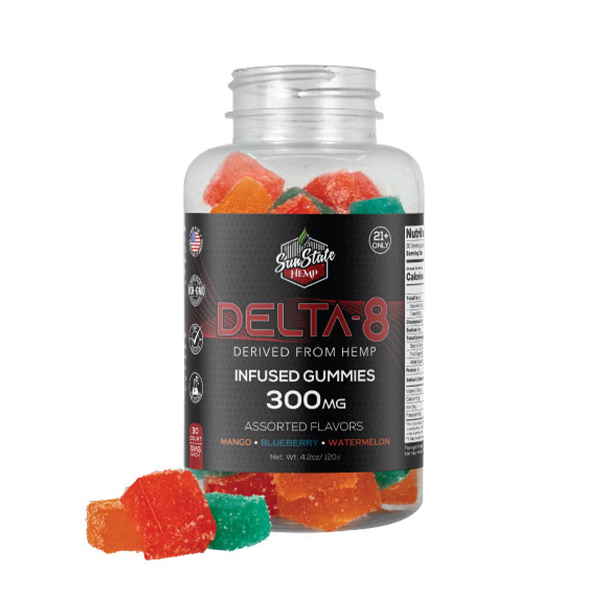 Open Jar of Delta-8 Gummies | Assorted Flavors | 300mg
