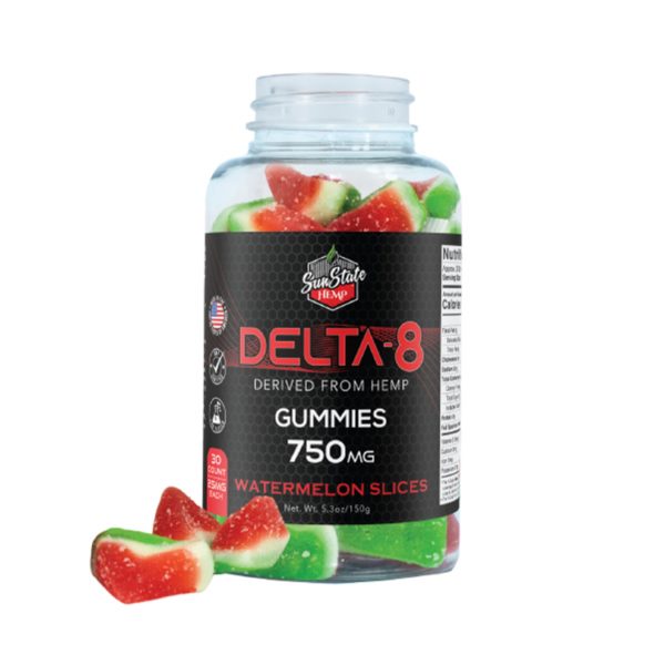 Open Jar of Delta-8 Gummies | Watermelon Slices | 750mg